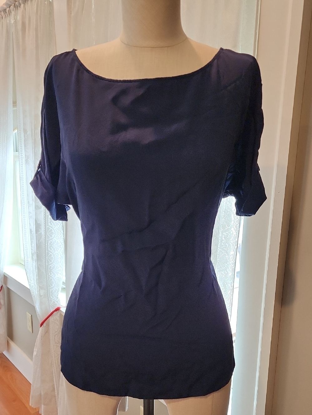 White House Black Market Deep Navy Silk Top